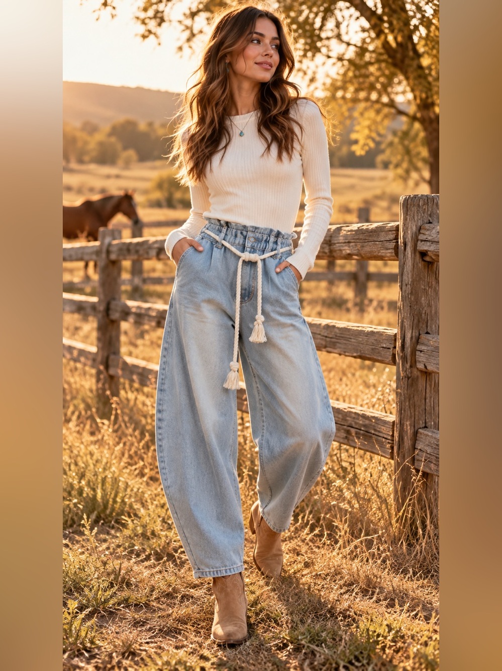 Bibi Women's Barrel Wide Leg Jeans